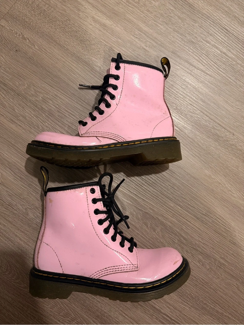 DR DOC MARTENS Girls Youth Size 13 Pink Boots Shoes 1460 J Patent Leather Zip